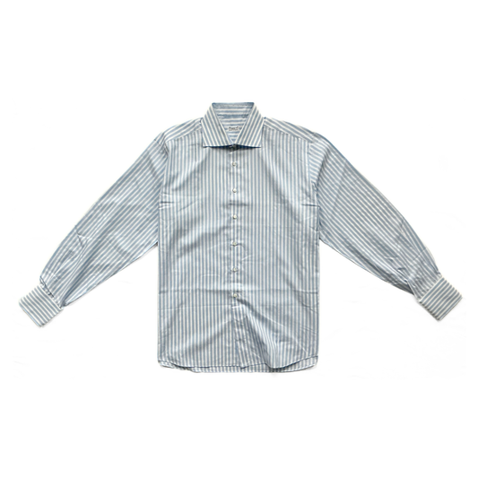 Finamore Striped Button Shirt in White / Blue