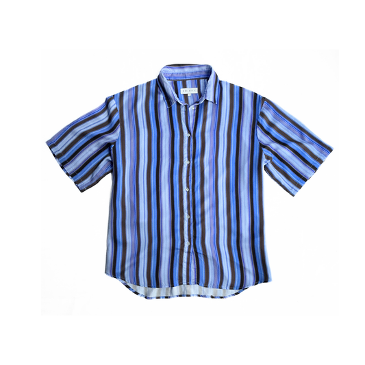 One Mile Short Sleeve Striped Shirt in Purple Blue Brown