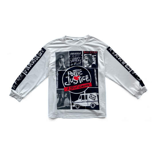 Tupac Poetic Justice Longsleeve T-Shirt in Black and Red Collage over White