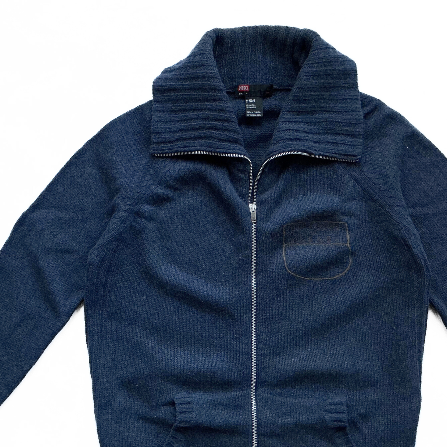Diesel Fisherman High Neck Zip Up Sweater in Navy Blue