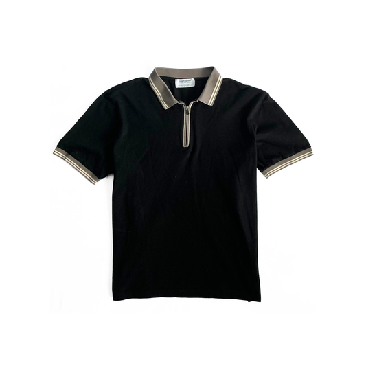 Gran Sasso for Syd Jerome Ribbed Half Zip Polo Shirt in Black / Beige / White