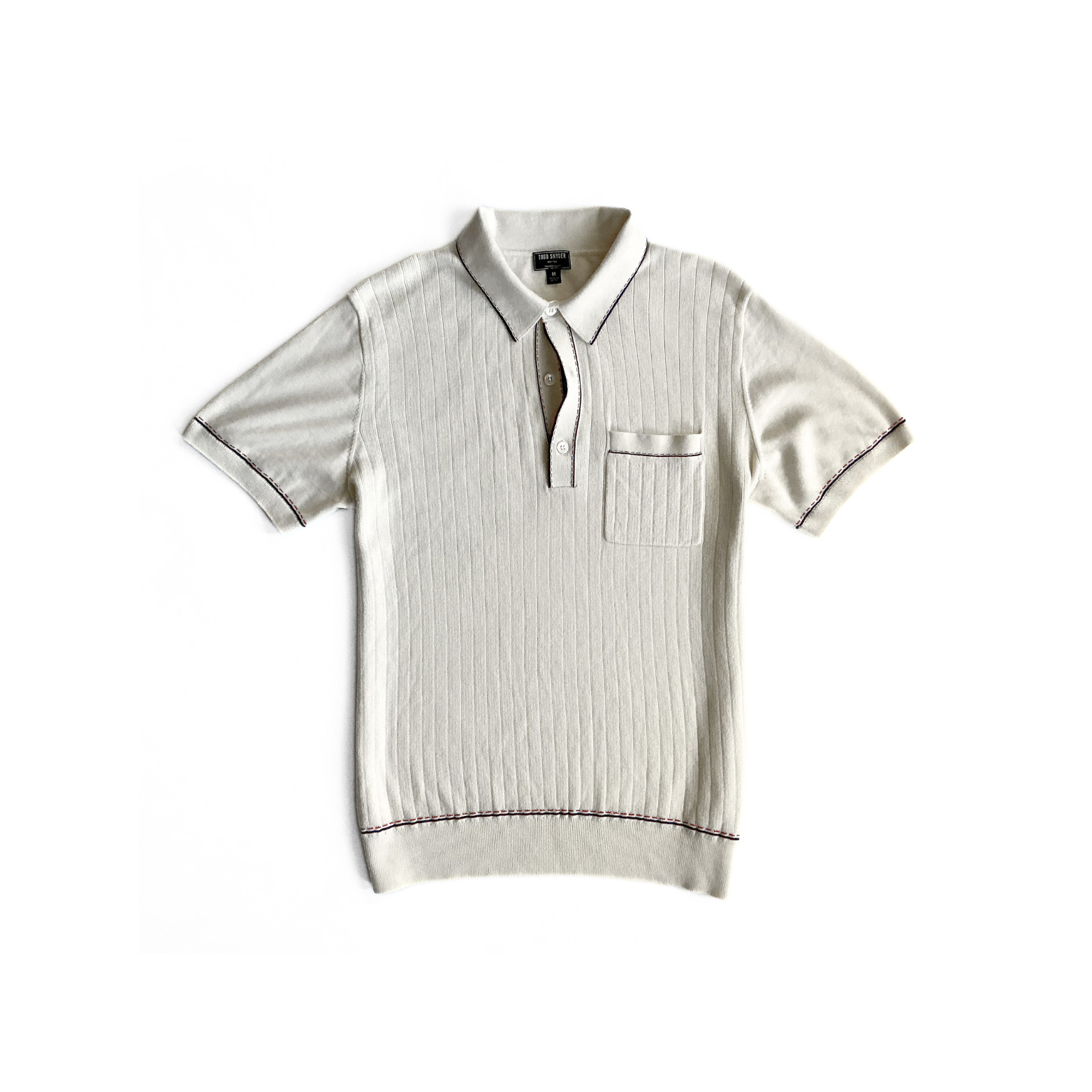 Todd Snyder Knitted Polo Shirt in White / Blue / Red