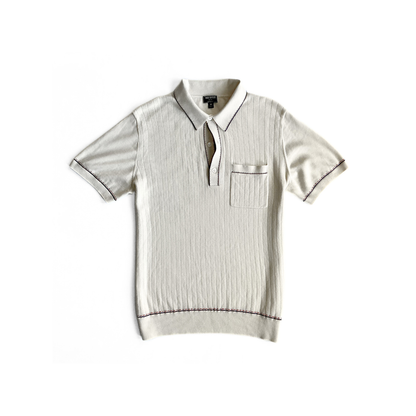 Todd Snyder Knitted Polo Shirt in White / Blue / Red