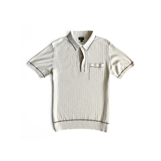 Todd Snyder Knitted Polo Shirt in White / Blue / Red