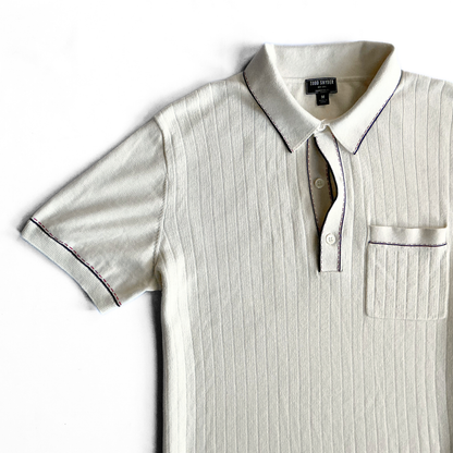 Todd Snyder Knitted Polo Shirt in White / Blue / Red