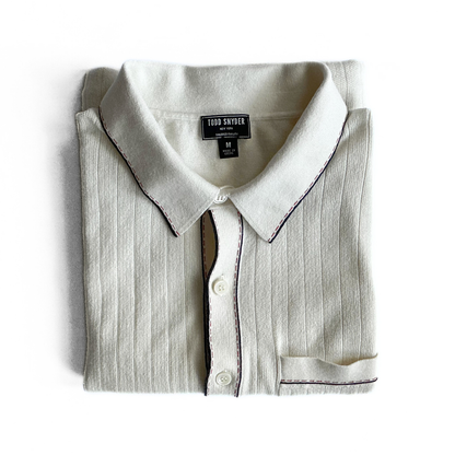 Todd Snyder Knitted Polo Shirt in White / Blue / Red