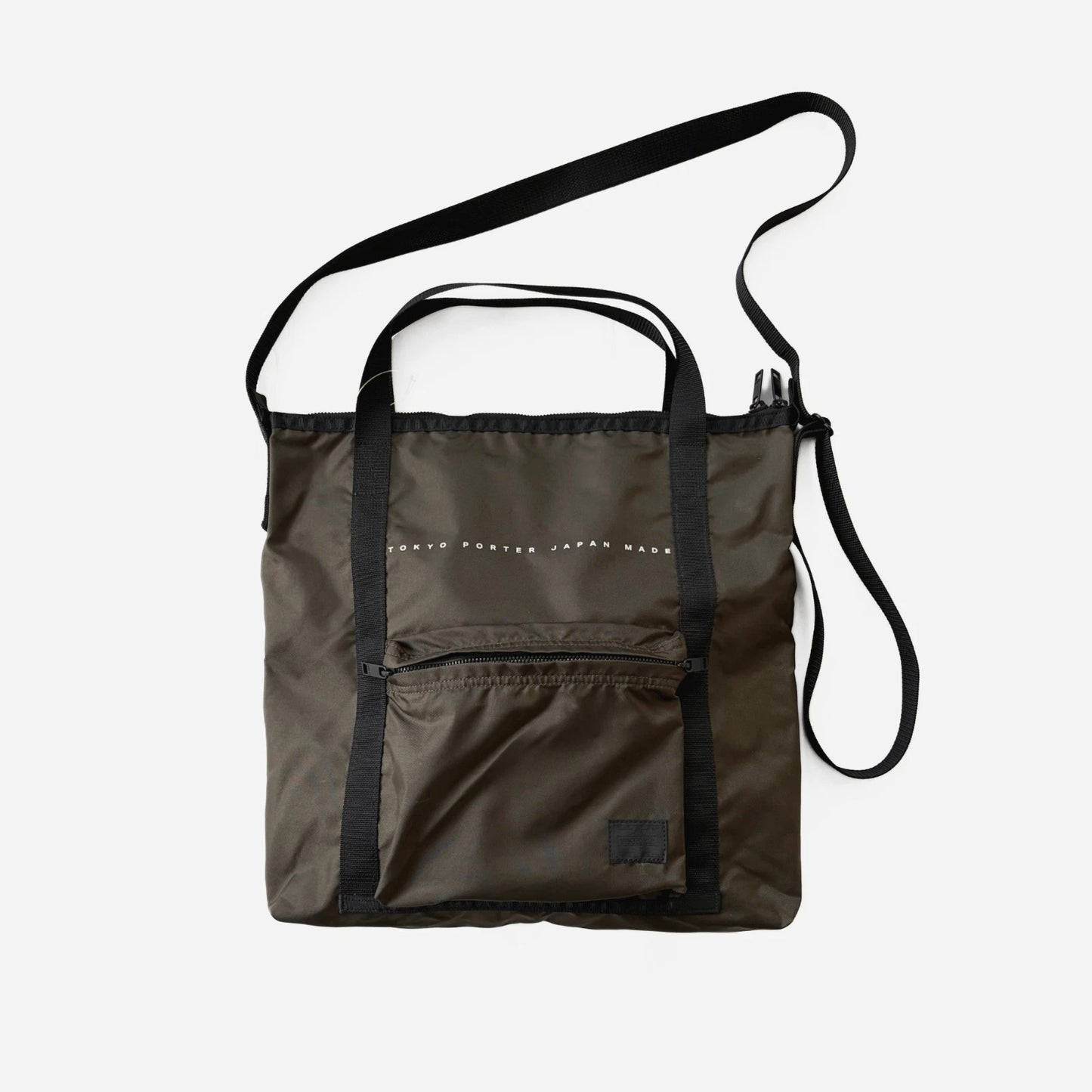 Porter Yoshida Flat 2-Way Shoulder Bag Khaki Military Green Made in Tokyo, Japan