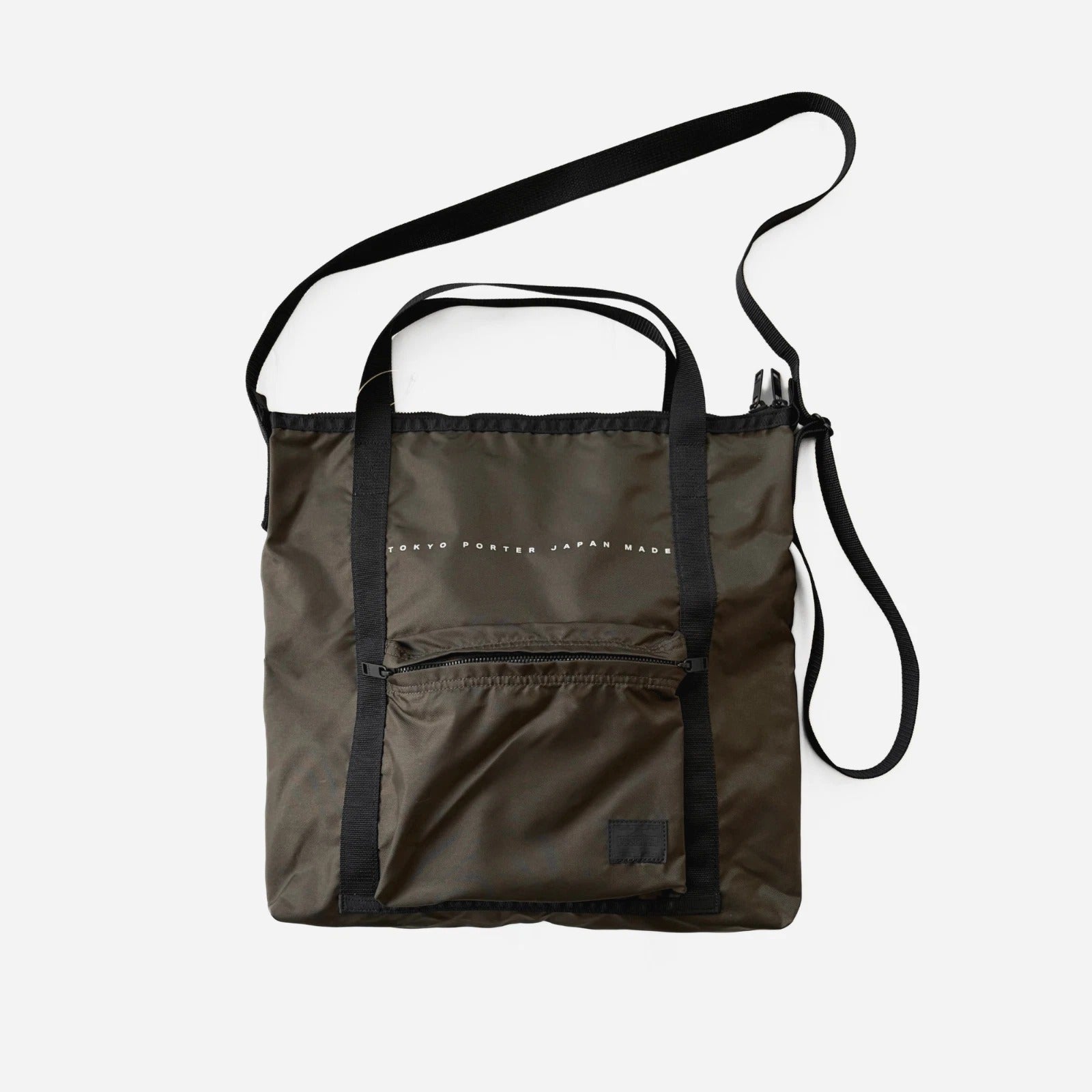 Porter Yoshida Flat 2-Way Shoulder Bag Khaki Military Green Made in Tokyo, Japan